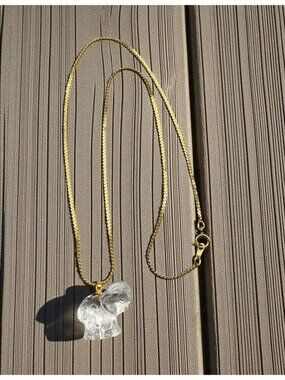 Clear Acrylic Elephant Pendant Necklace Gold Tone Chain Safari Animal Charm